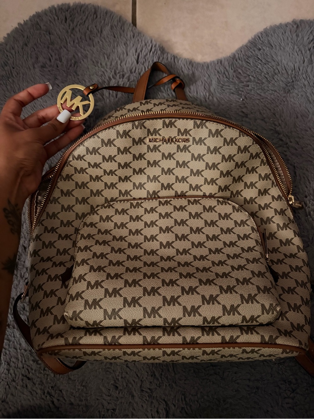 Michael Kors Brown & Beige Signature MK Monogram Backpack